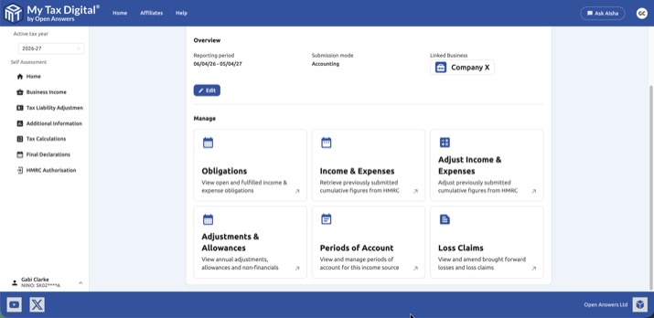Accessing Loss Claims from a business's income source page