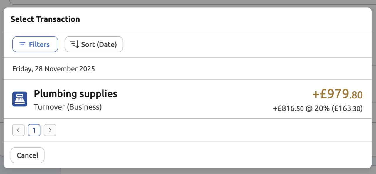 My Tax Digital E-Invoice matching transactions