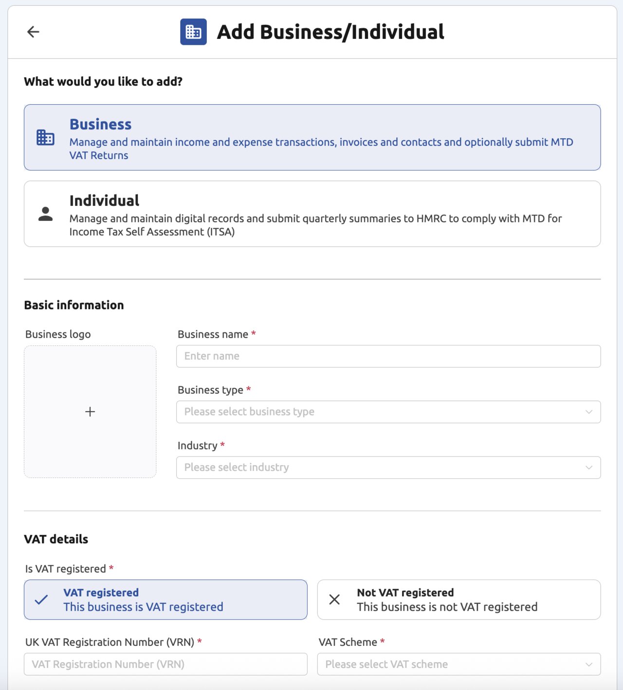 My Tax Digital - Add Business