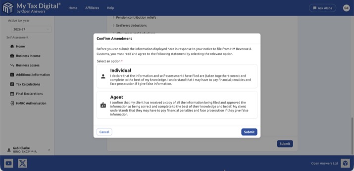 My Tax Digital - Final Declaration confirmation