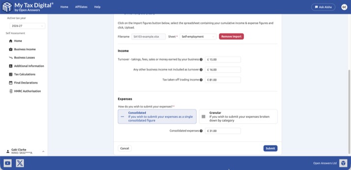 My Tax Digital - Bridging mode imported figures review
